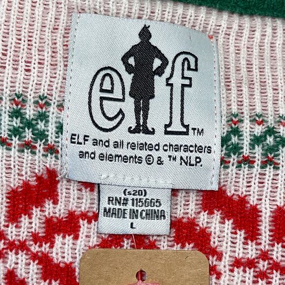 Elf The Movie Buddy COTTON HEADED NINNY MUGGINS Ugly Christmas Cardigan Size L - Picture 3 of 4